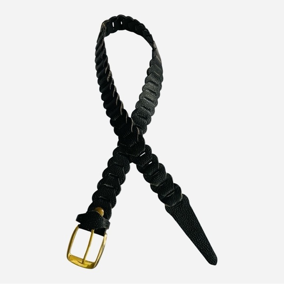 Linked Boho Black Braided Leather Belt with Gold Buckle - Picture 2 of 12